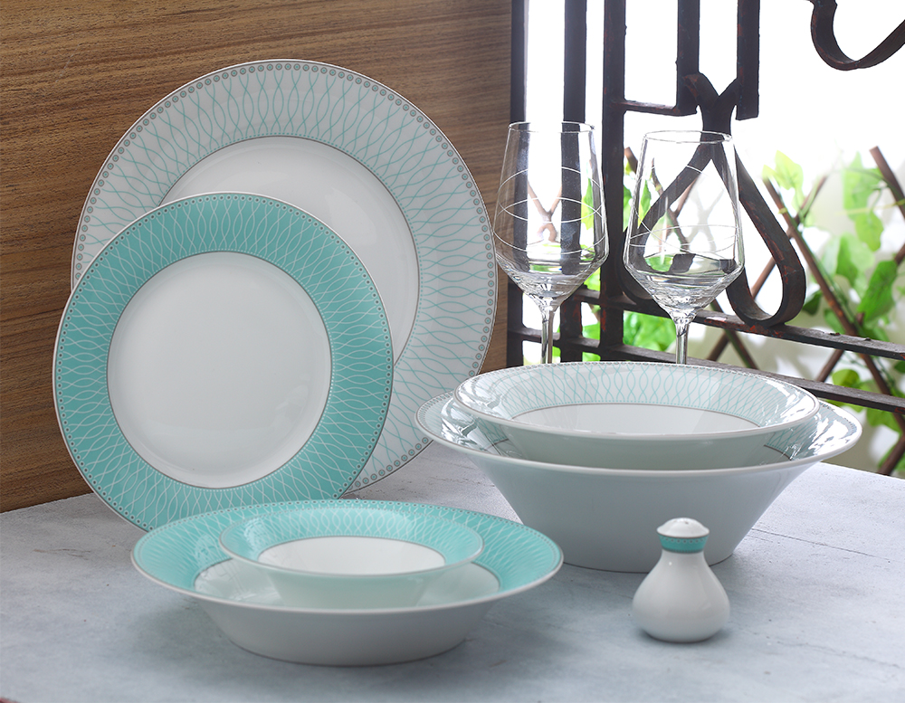 سرویس چینی زرین 35 پارچه طرح ژانتی فیروزه ای